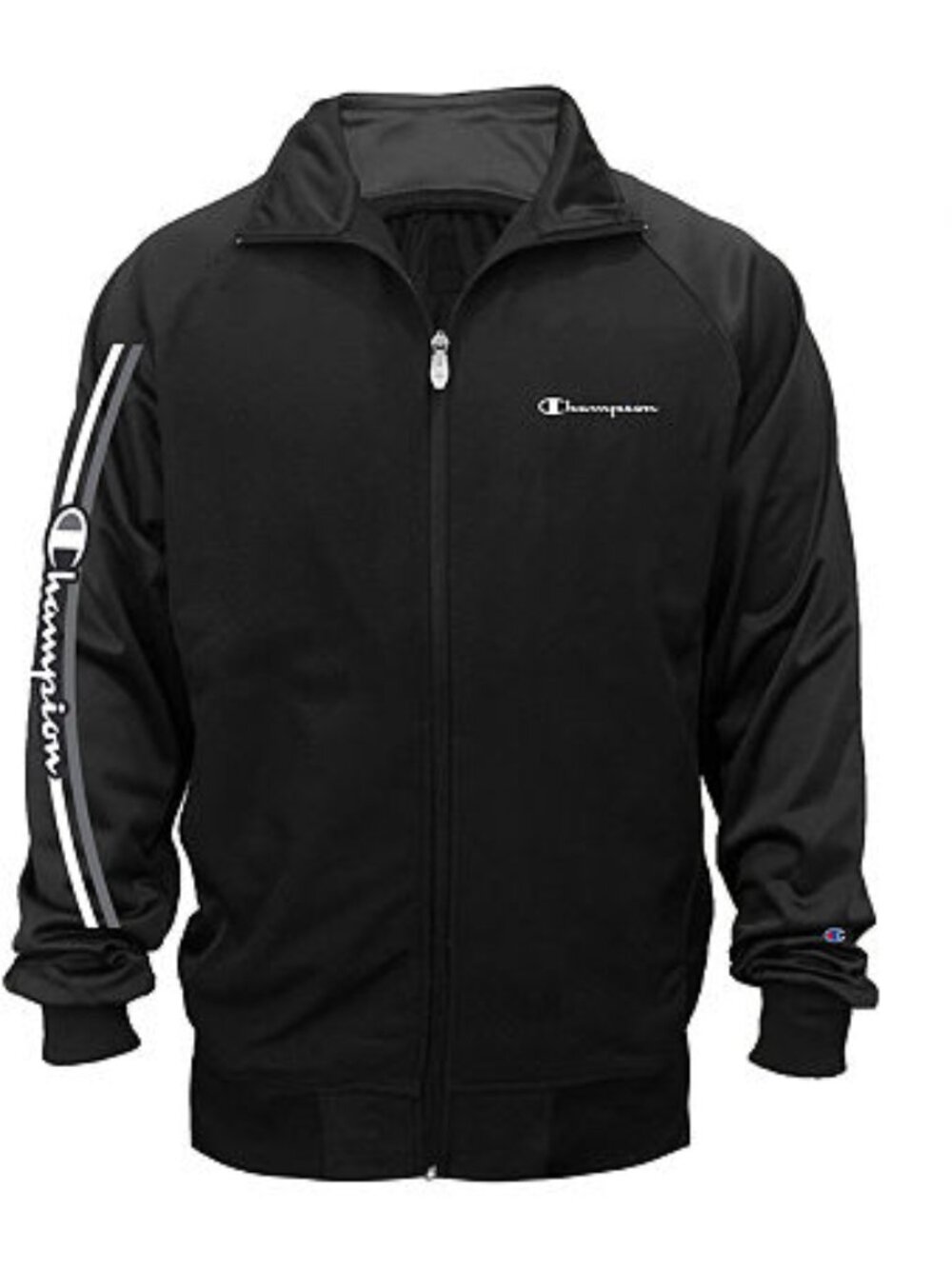 Men's Champion Big & Tall Standard Fit Full Zip Tricot Jacket - Black - 3XLT